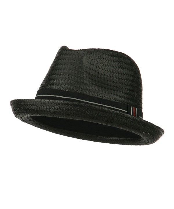 Men's Paper Woven Straw Fedora - Black - CR11JQNZG67