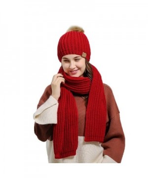 Fantastic Zone Winter Warm Knitted Women Fashion Scarf and Beanie Hat Set - Red - CY188ZH4M97