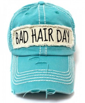CAPS 'N VINTAGE Turquoise Bad Hair Day Embroidery Patch Distressed Cap w/Bad Hair Day Back - CT17YKI00RQ