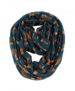 Women's Fox Animal Print Infinity Loop Cowl Casual Ladies Circle Scarf - Teal - CD188KLR44A