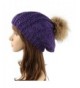 Women Winter Slouchy Beanies knit with Raccoon Fur Pompoms Beanie Hat - Purple - CG1864G57IS