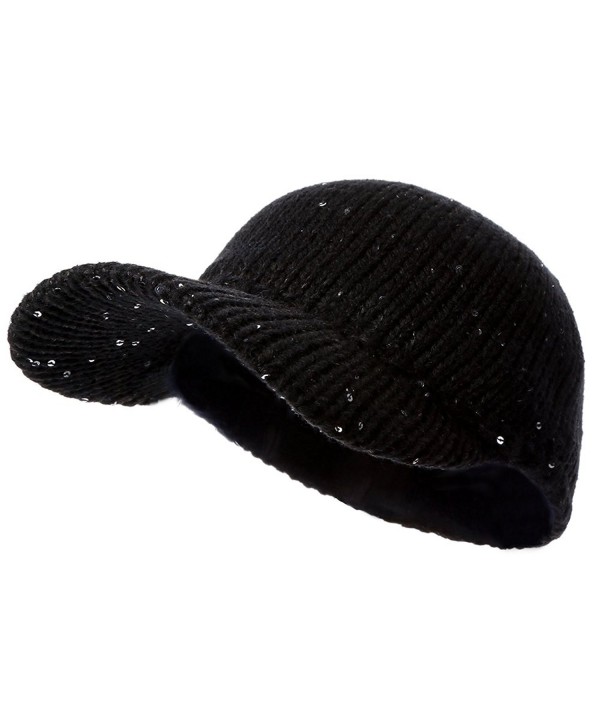 Naomi Time Knit Hat with Visor Brim Beanie for Women Winter Hats Black Pink - Black Cap - CC18653CZHC