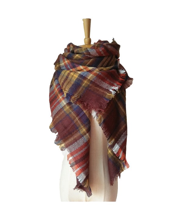 Womens Stylish Plaid Blanket Scarf - Brown - CC186ST8SW6