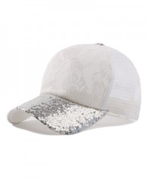 Qunson Womens's Mesh Lace Flower Print Trucker Baseball Cap Hat - White - CY12DF5P2BF