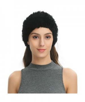 Ferand Women's Soft Real Rex Rabbit Fur Knitted Headband- Dual-use as Warm Snood Scarf for Winter - Black - CK188IT737E