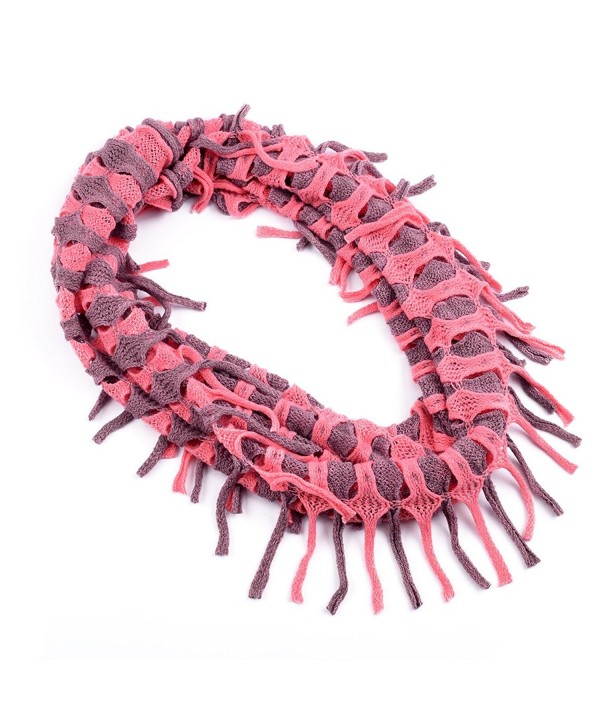 Infinity Circle Ribbed Fringe Scarves - Ribbed Knit - Salmon Pink & Old Purple - C0184SCL47U