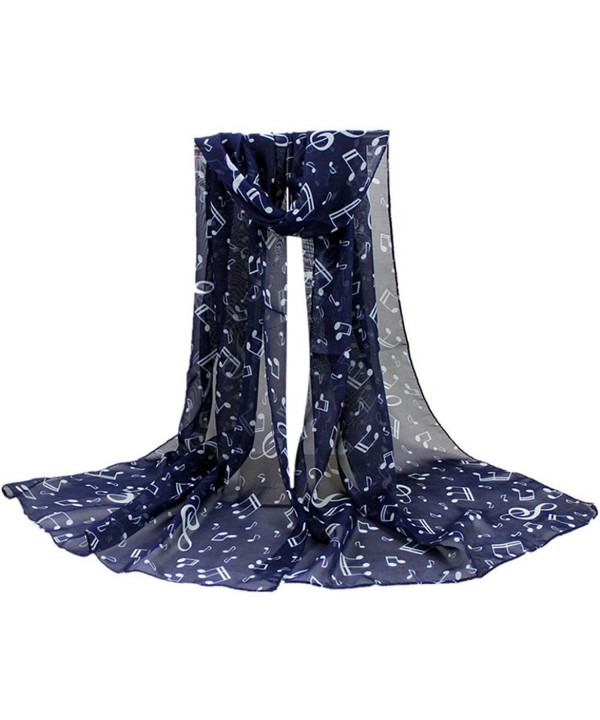 Lavany Women's Soft Musical Note Neck Scarf Thin Chiffon Long Shawl Wrap Scarves - Navy - CO186GLKKNC