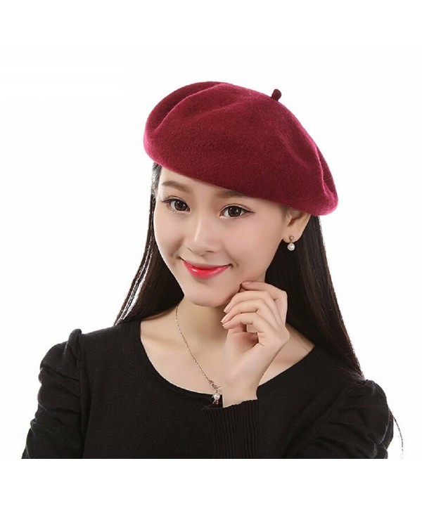 ieasysexy Classic French Style Lightweight Adult Women Casual Wool Beret Beanie - Wine Red - CQ12MZY1C8Z