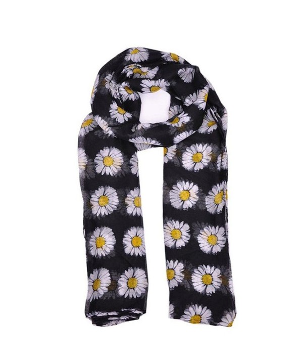 LUNIWEI Womens Daisy Flower Print Soft Scarves (Black) - CM120NEKZOZ