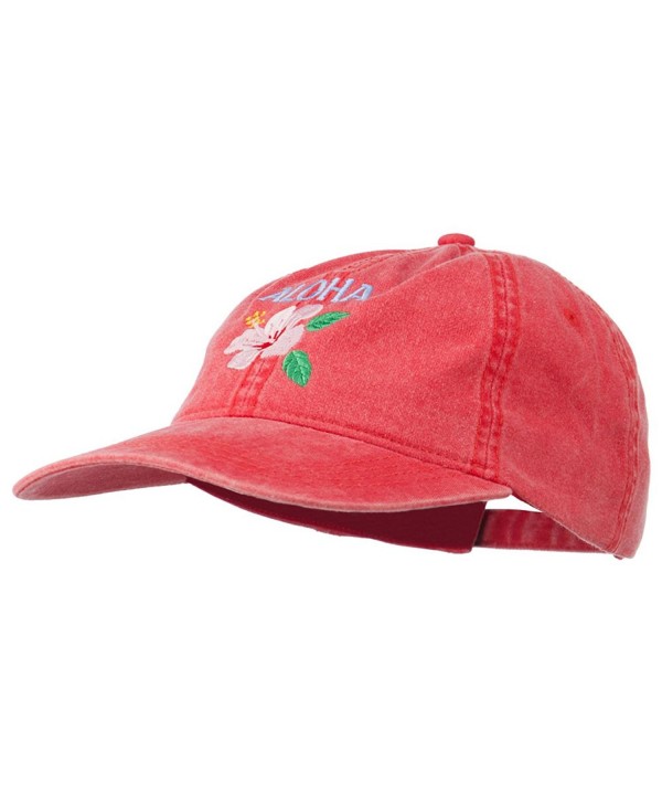 Hawaii Flower Aloha Embroidered Washed Cap - Red - CH11RNPIF6D