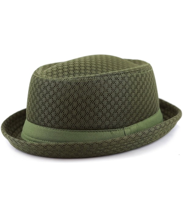 THE HAT DEPOT Unisex Light Weight Classic Soft Cool Mesh Porkpie Hat - Olive - C3182H4RK00