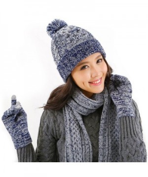 DTBG Knitted Beanie Gloves & Scarf Winter Set Warm Thick Fashion Hat Mittens 3 in 1 Cold Weather For Women - Blue - C71889K9SKR