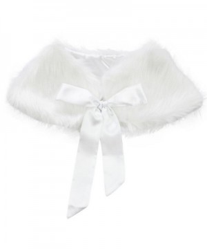 TiaoBug Girls Princess Faux Fur Bolero Shoulder Cape Bridesmaid Shawl Stole Shrug - White - CP1298664MV