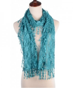 BYOS Womens Fashion Floral Pattern Lace Scarf Shawl With Tassel - Turquoise - C417YKCM2QY