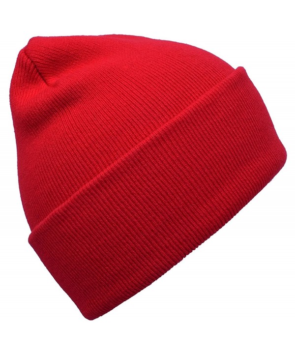 Long Cuffed Blank Winter Beanie - Red - CJ120E6MPQX