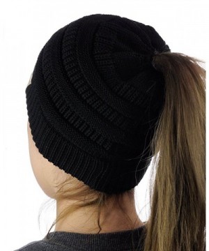 VANGAY Beanie Tail Women's Soft Stretch Knit- Messy High Bun Ponytail Beanie Tail Cap Hat - Black - CI1883MTZ5C