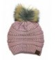 Women Metallic CC Beanie Soft Stretch Cable Knit Pom C.C Beanie Hat 5 Color - Rose - C8188AOMMS8