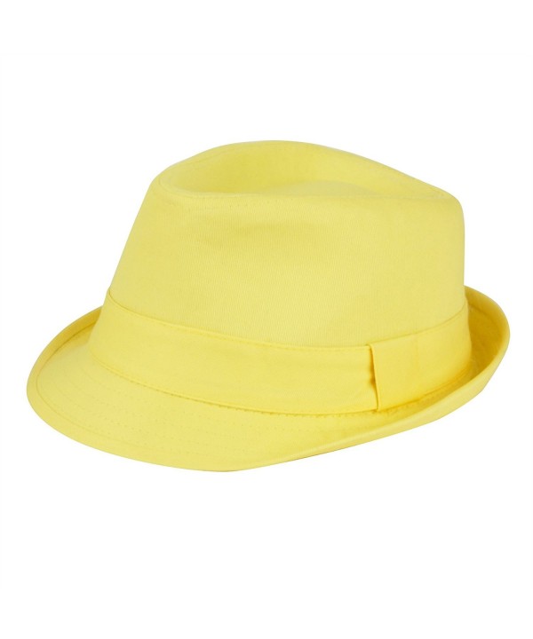 Women's Colorful Cotton Blend Trilby Fedora Hat - Yellow - CB12F5LT19V