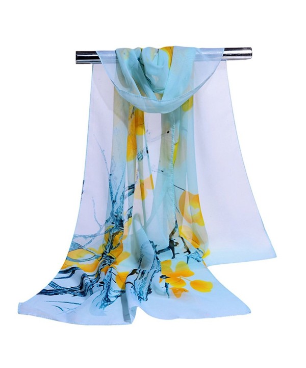 GERINLY Elegant Women Scarves Pretty Flowers Print Sheer Scarf - Lightcyan - C817XQ5M4XO