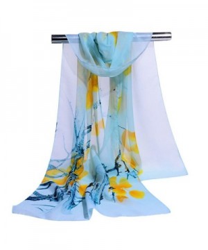 GERINLY Elegant Women Scarves Pretty Flowers Print Sheer Scarf - Lightcyan - C817XQ5M4XO