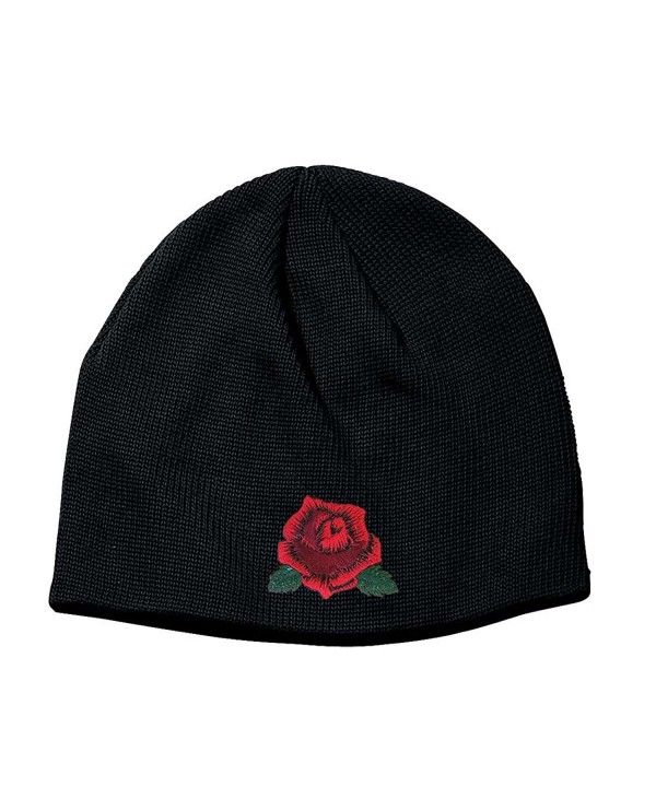 Corona Collection Knit Black Cotton Beanie With Red Rose - CN187QUQHO2