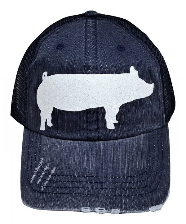 Loaded Lids Women's Giant Pig Design Bling Baseball Cap - Navy/White - CO184ZIL43E