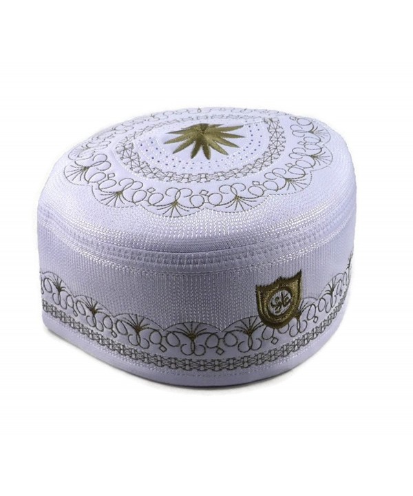 Alwee ALW005 Muslim Prayer Hat Men Islam Kufi Headware Skull Cap Ramadan Eid Gift - White - CR12JFJTNGF