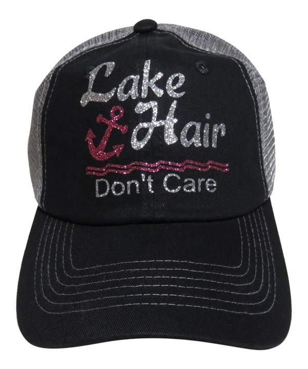 Glitter "Lake Hair Don't Care" Black/Grey Trucker Cap Hat - Silver and Hot Pink Glitter - CV12GLA64OT