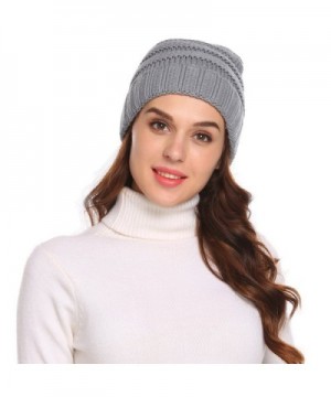 Chigant Knit Beanie Headwear - Warm Stretchy Soft Beanie Hats for Men & Women - Light Gray - CC187LOAGNA