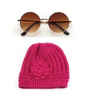 Winter Knit Flower Beanie Hat 333HB - Hot Pink - CS11F8XRNLF