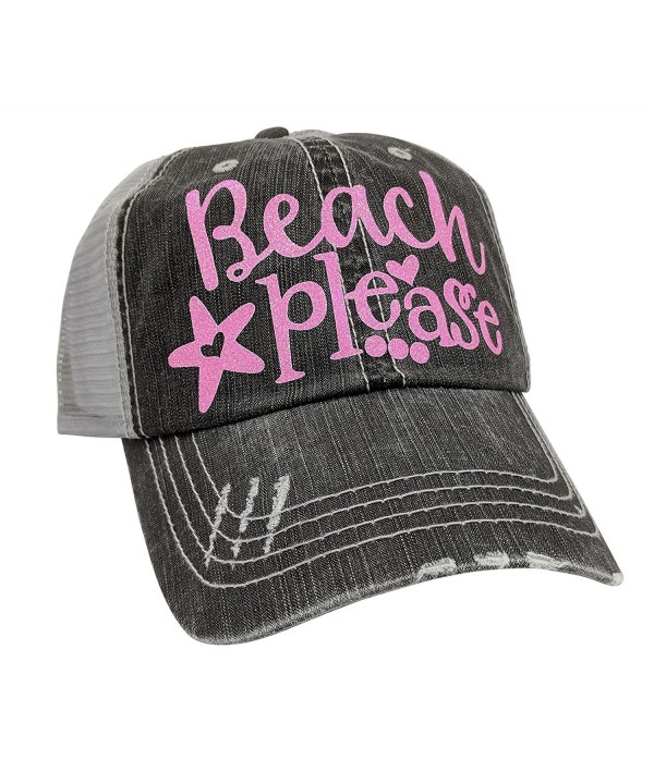 Loaded Lids Women's Beach Please Distressed Bling Baseball Cap - Grey/Pink - C21838WQXN0