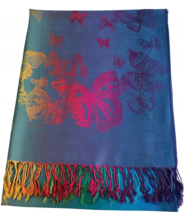 Butterfly Design Shawl Pashmina Scarf Wrap Stole Throw Pashminas CJ Apparel NEW - Turquoise - C312O1IL42J