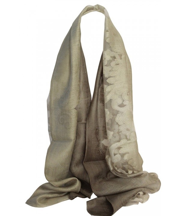 Plush Embossed Floral Print Silky Soft Organza Scarf Shawl Wrap Stole Head Scarves - White & Grey - CL12OBWHS7V