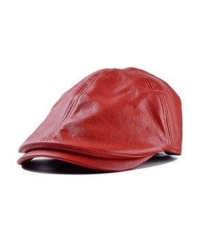 Besde Winter Unisex Men Vintage Leather Beret Hat Cap Beanie Hip-Hop Hat Solid - Red - CH12OBUSI8N