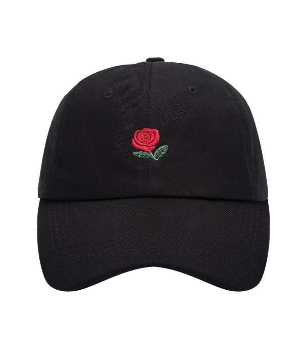 WENDYWU Unisex Rose Embroidered Adjustable Strapback Dad Hat Cotton Baseball Cap (Black) - CT17YX49XUS