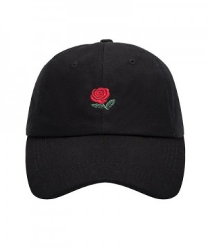 WENDYWU Unisex Rose Embroidered Adjustable Strapback Dad Hat Cotton Baseball Cap (Black) - CT17YX49XUS