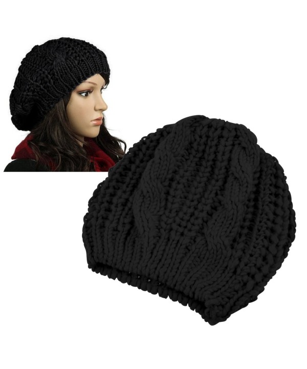 INSTEN Women Knit Crochet Hat - Black - C411QHYUW4T