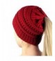 WJA Ponytail Beanie Tail Hat Women Cable Knit Messy High Bun Cap Red - CC189I5TYX8