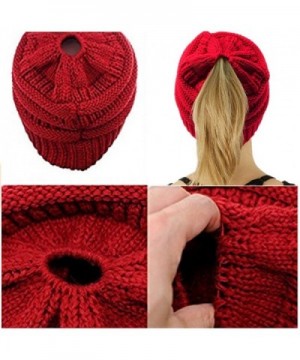 WJA Ponytail Beanie Women Cable in Women's Skullies & Beanies