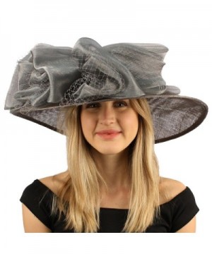 Fancy Kentucky Derby Floppy Big Layer Fishnet Sheen Ribbon Bow Church Hat - Gray - CP11CGWMDO3