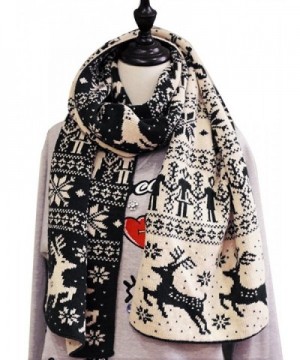 Christmas Elk Snowflake Pattern Shawl Tippet Winter Warm Cotton Thicken Scarf - Black - CP186W98W46