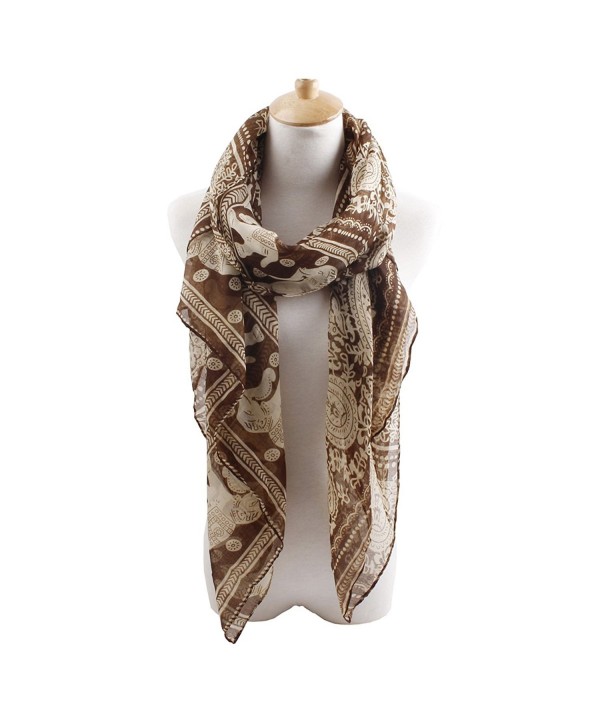 Herebuy - Designer Animal Scarves: Fashionable Elephant Print Scarf - Coffee - CN11QB9B7GR