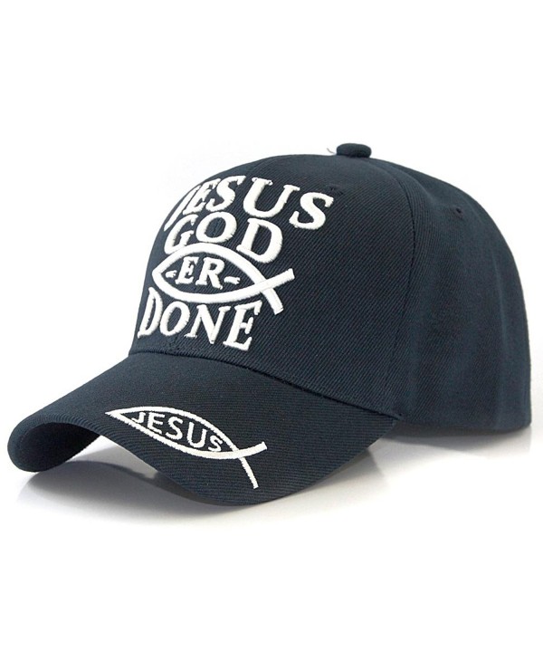 Jesus GOD ER Done Christian Embroidered Adjustable Baseball Cap Hat - Navy - CF12HHYR015