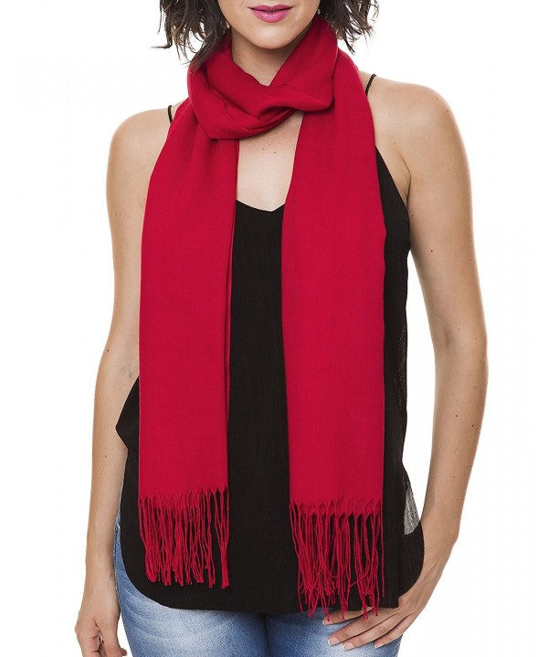 Soft Poly Viscose Women Lightweight Scarf For Spring Wedding Pashmina Shawl Wrap - Red - CY12LOIIGVD