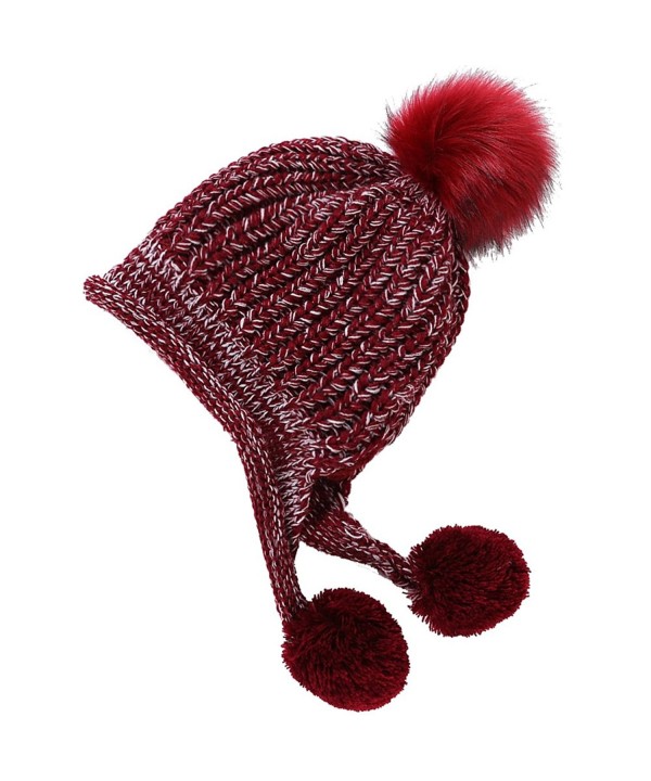 Artone Christmas Knitted Stripe Beanie Hat Scarf Fleece Gloves Winter - Red Pompom - CF187K64LLR