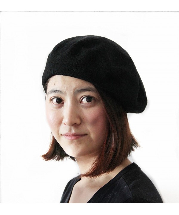 Soophen Solid Color French Wool Beret - Black - CJ11ADFBSBD
