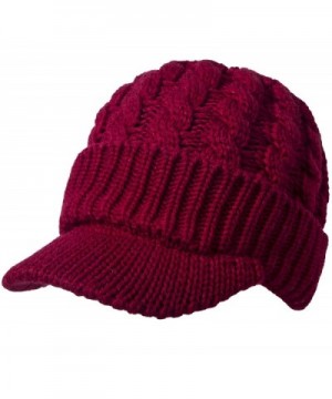 Sierry Cable Knit Hat- Warm Knit Beanie Winter Caps With Visor Brim - Burgundy - CN185L3XAHK