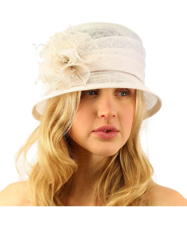 Summer Fancy 1920s Flapper Sinamay Trio Floral Cloche Bucket Church Hat - White - CK11JQSNQGJ