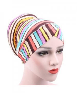 SMYTSHOP Women Cotton Muslim Stretch Turban Hat Chemo Cap Hair Loss Head Scarf Wrap - Yellow - C9183RZTNTU