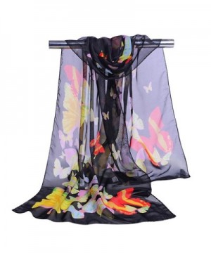 GERINLY Women Scarves Cute Butterflies Sheer Chiffon Scarf - Black - CC12N782ZVI